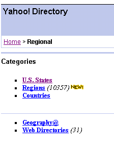 La categoria Regional in Yahoo!