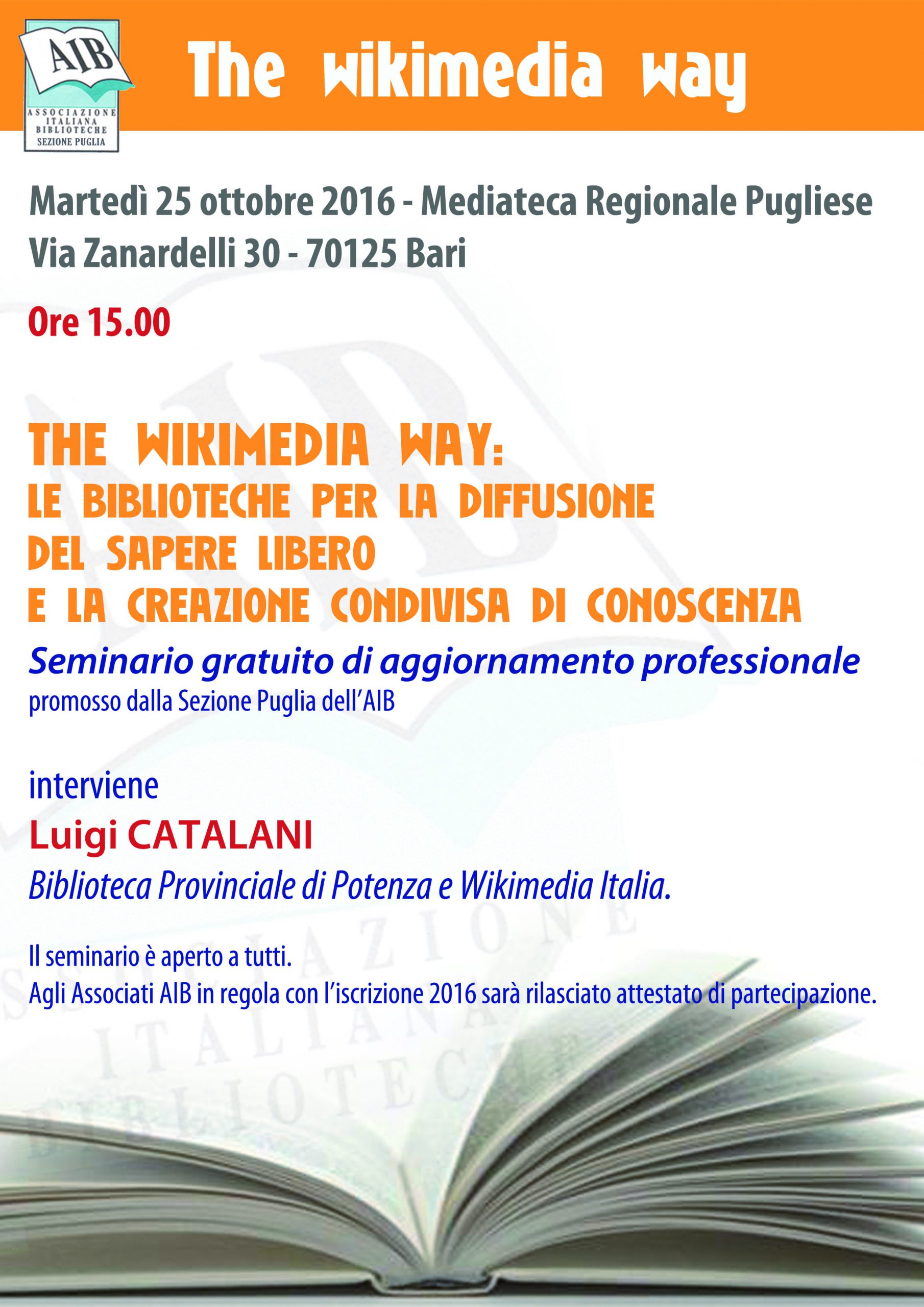 Locandina seminario Aib Puglia 25 ottobre 2016